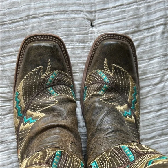 Corral Brown and Turquoise Western Cowboy Boots - Picture 6 of 8
